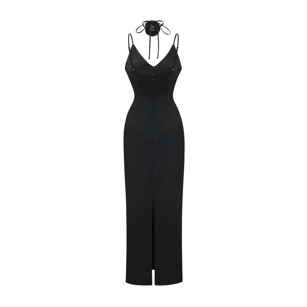 Levoire | Robe Midi Noire À Fleurs