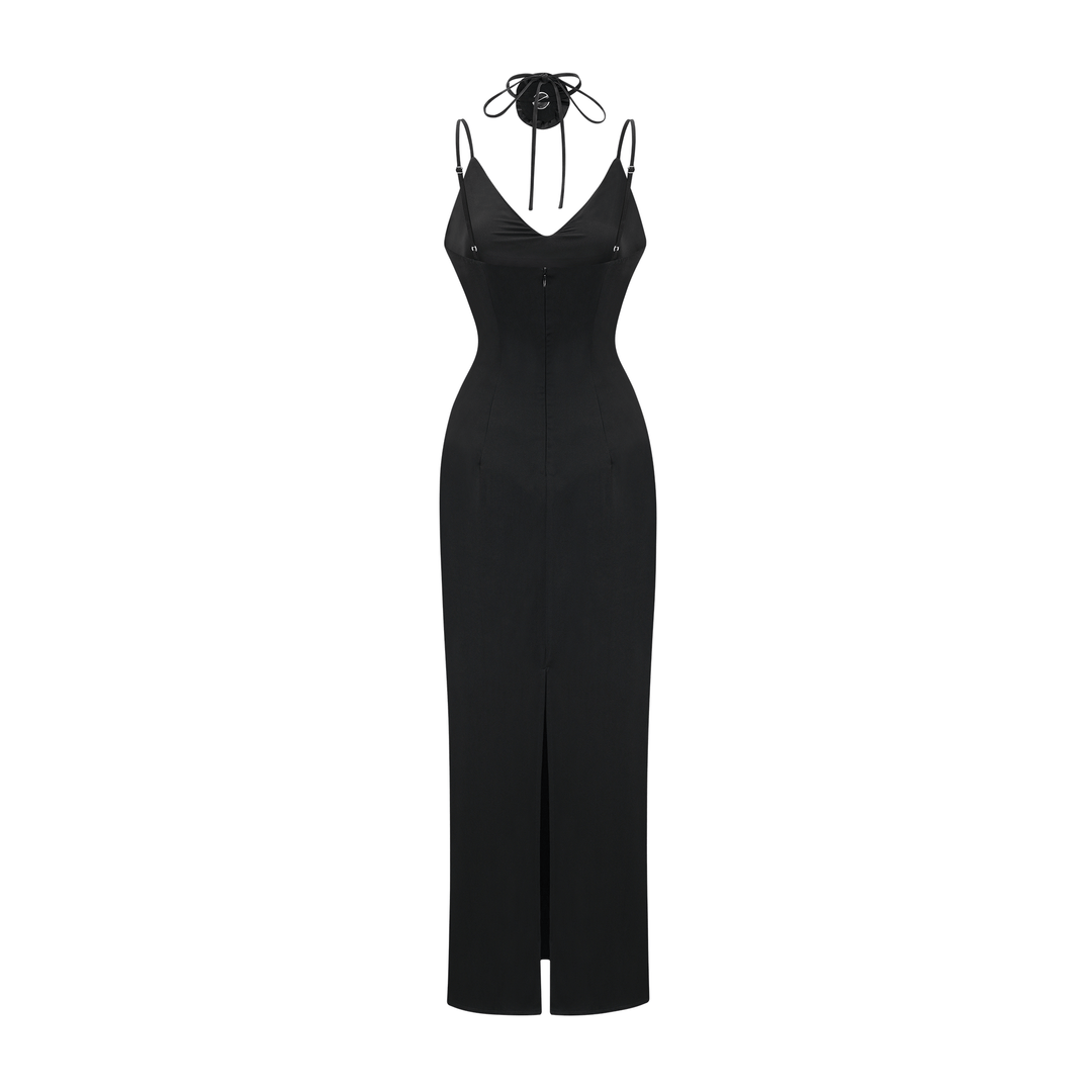 Levoire | Robe Midi Noire À Fleurs