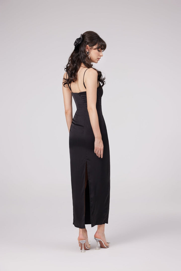 Levoire | Robe Midi Noire À Fleurs