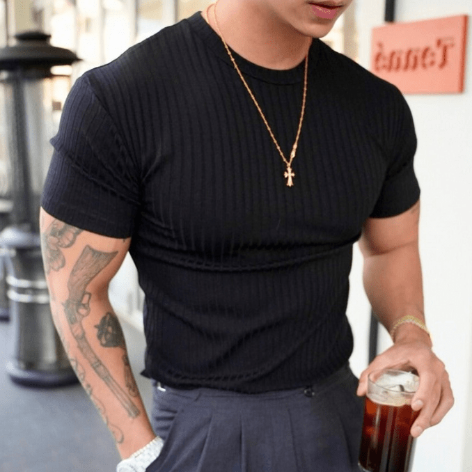 Levoire | T-Shirt Homme Flex Fit T-Shirt en Coton Pour Tenues Décontractées & Sportives Noir