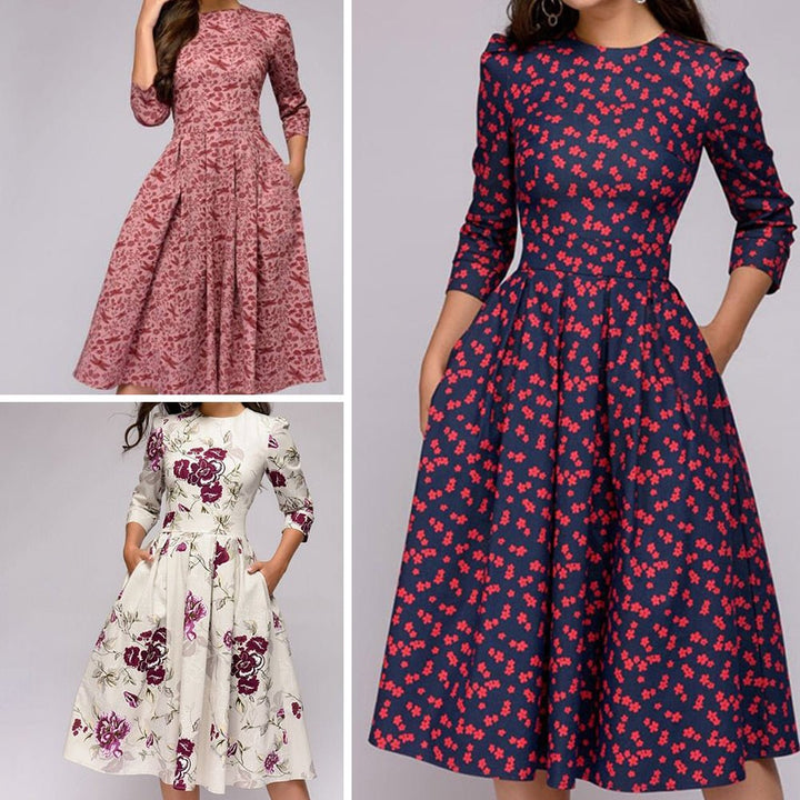 Levoire | Robe Midi Vintage Avec Imprimé Floral Pour Femmes