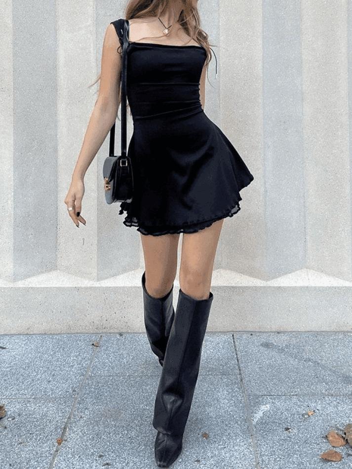 Levoire | Robe Noire Mini Sans Manches Réversible