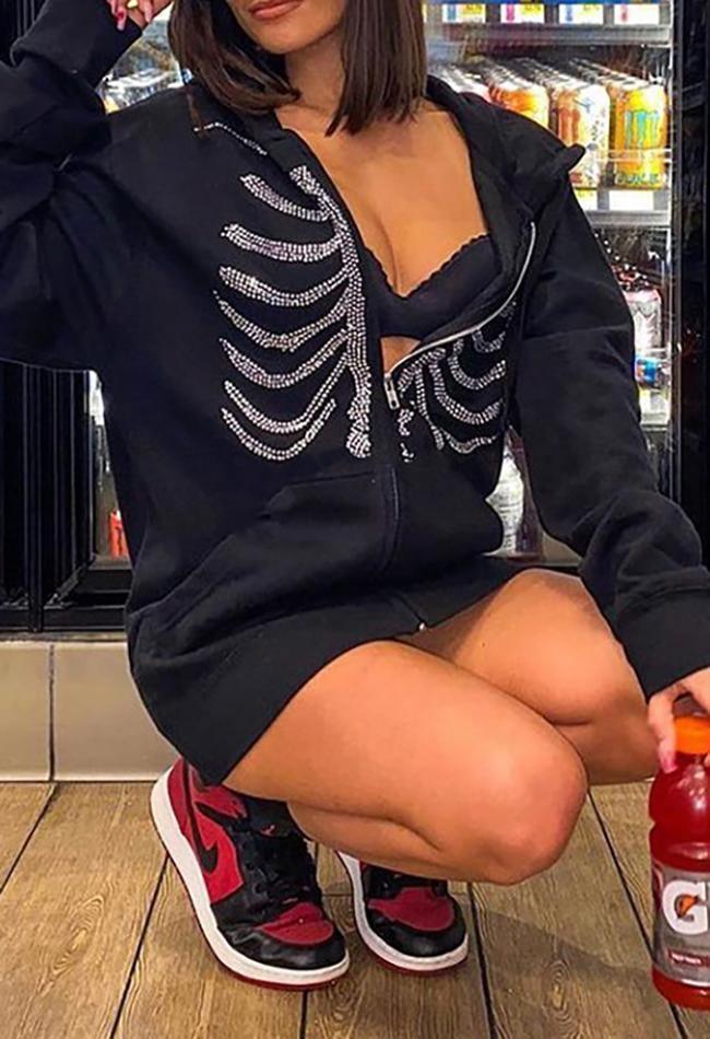 Levoire | Sweat À Capuche Zippé En Strass Skull