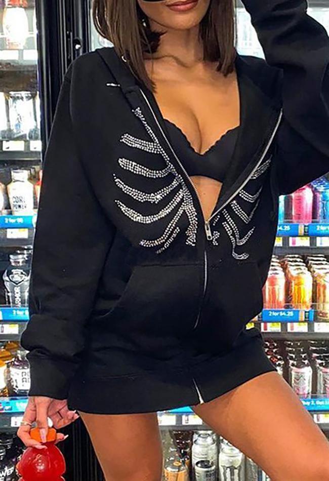 Levoire | Sweat À Capuche Zippé En Strass Skull