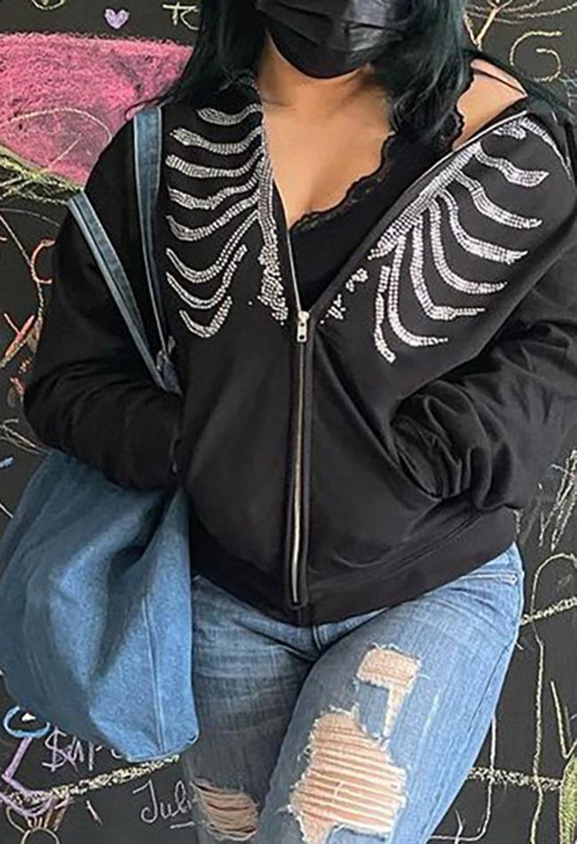 Levoire | Sweat À Capuche Zippé En Strass Skull
