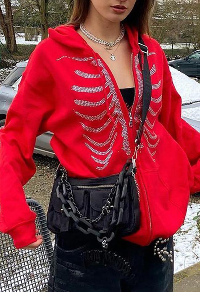 Levoire | Sweat À Capuche Zippé En Strass Skull Rot