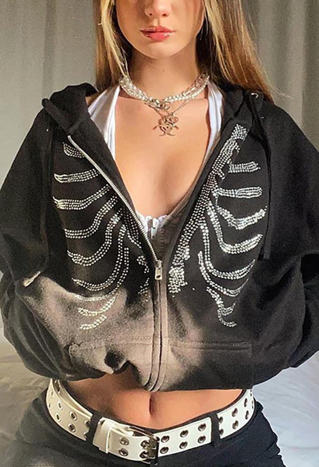 Levoire | Sweat À Capuche Zippé En Strass Skull Noir