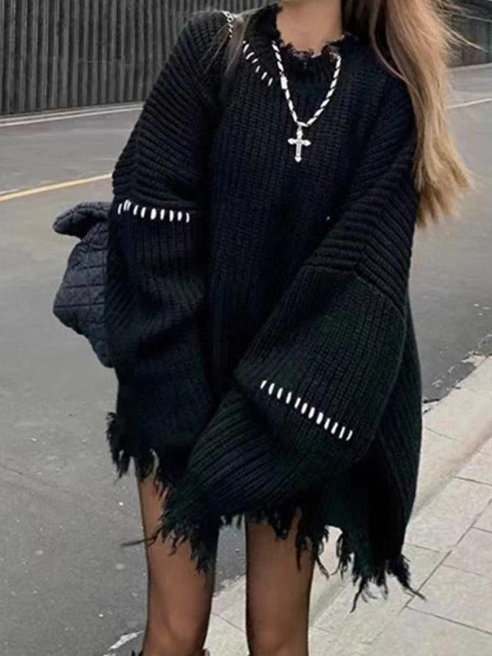 Levoire | Rippig Déchiré Franges Détendu Pull-Over