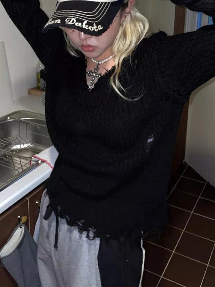 Levoire | Pull À Encolure En V Déchiqueté À Côtes