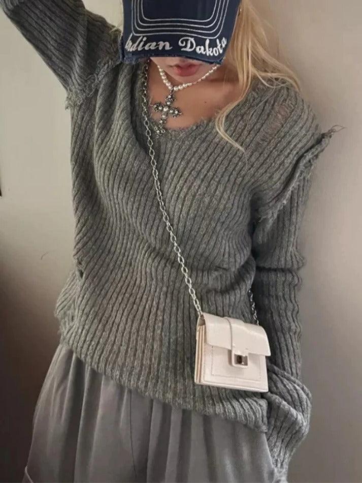 Levoire | Pull À Encolure En V Déchiqueté À Côtes