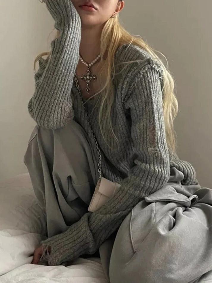 Levoire | Pull À Encolure En V Déchiqueté À Côtes