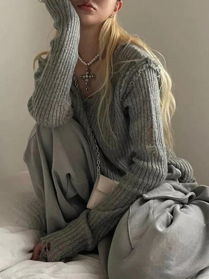 Levoire | Pull À Encolure En V Déchiqueté À Côtes