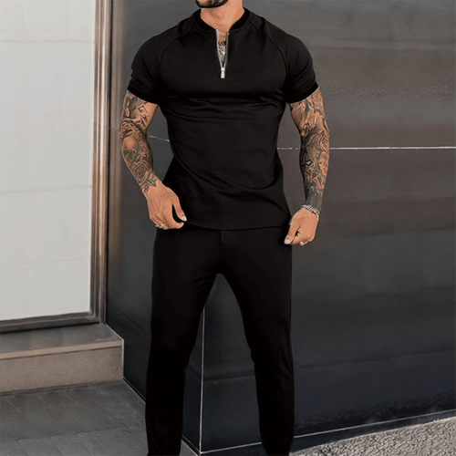 Levoire | Chemise à demi-zip décontractée ajustée pour hommes et pantalon confortable printemps/été