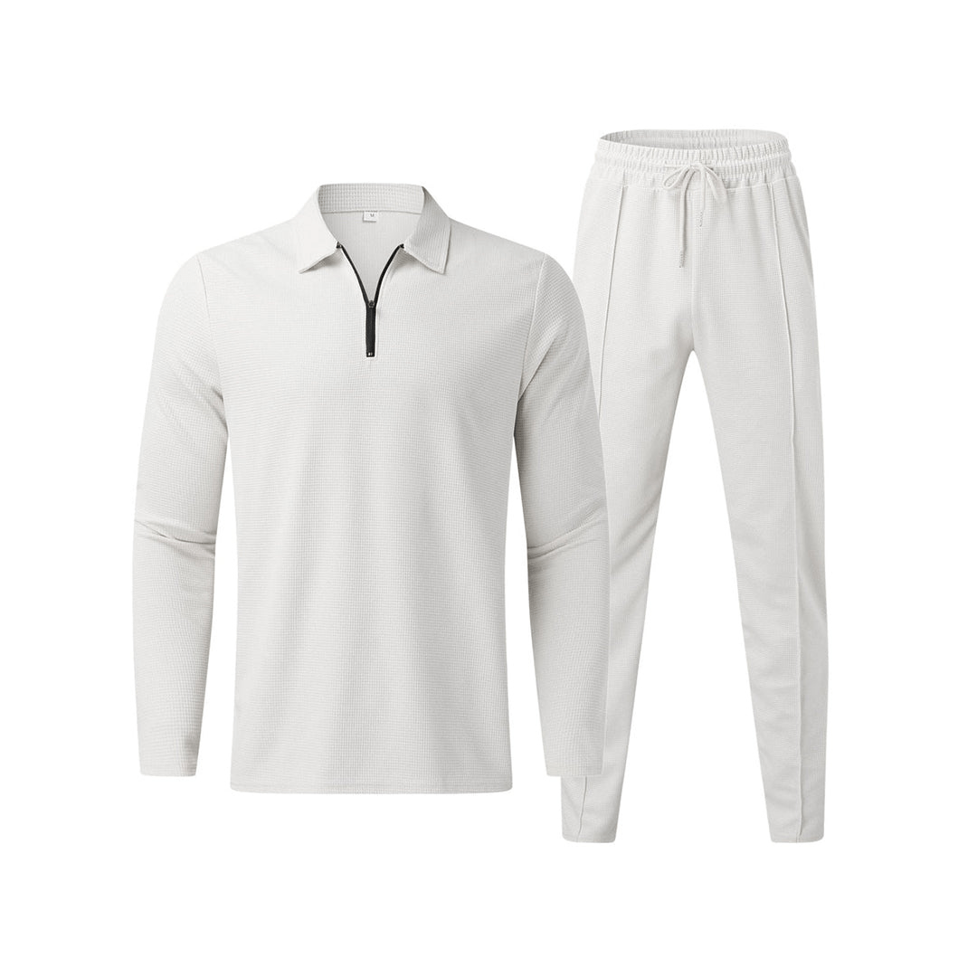 Levoire | Pantalon élastique décontracté pour homme avec polo à demi-zip élégant taille printemps/été Blanc