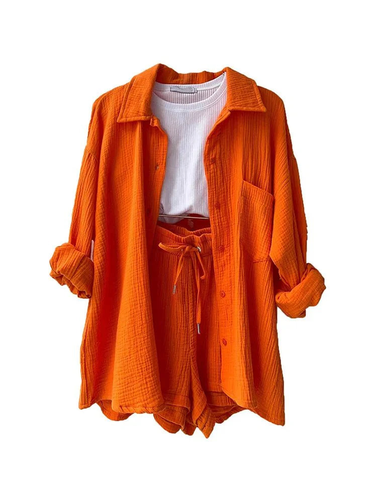 Levoire | Coton Lin Été Chemise Série Orange