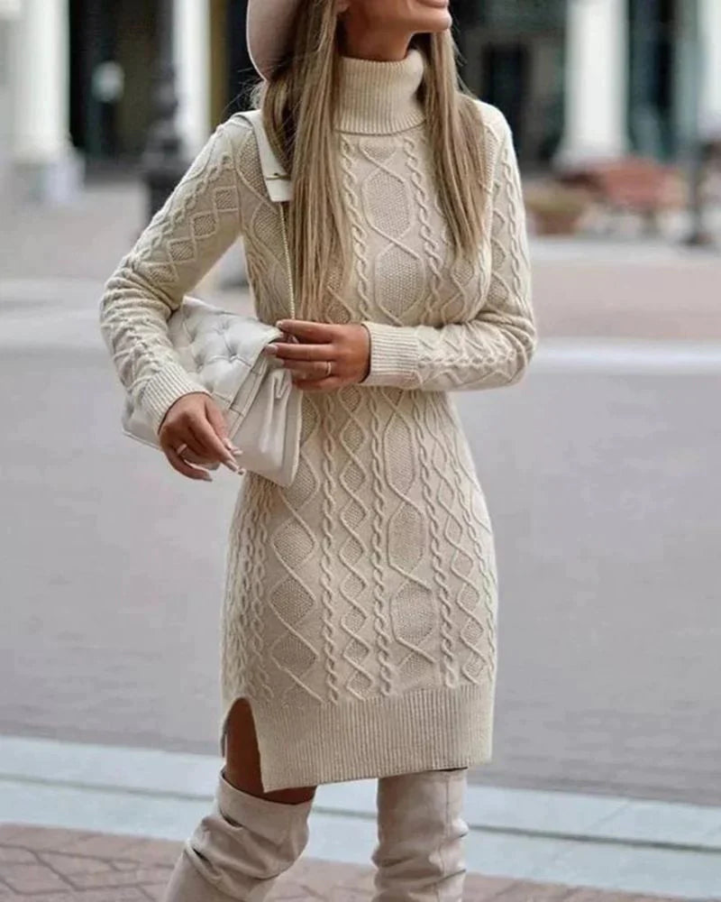 Levoire | Robe Midi Confortable Col Haut Beige