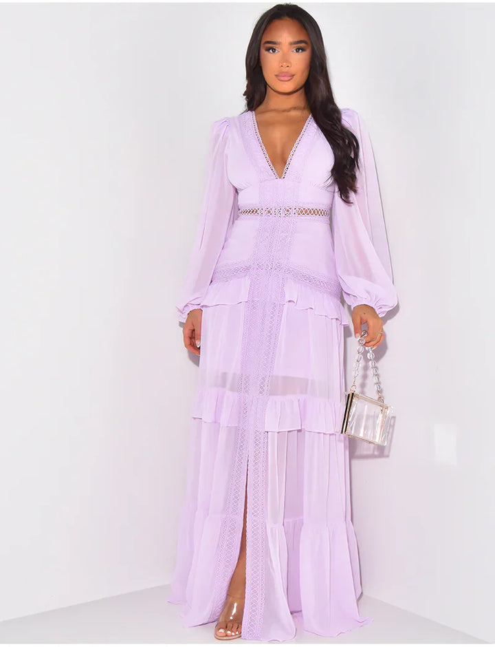 Levoire | Robe Maxi En Crochet Lilas