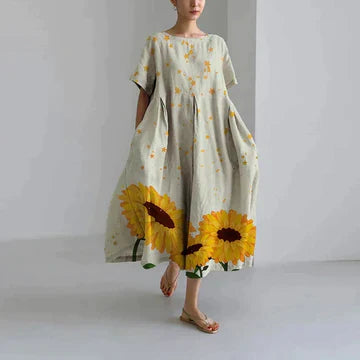 Levoire | Robe Décontractée Et Élégante Blanc et jaune