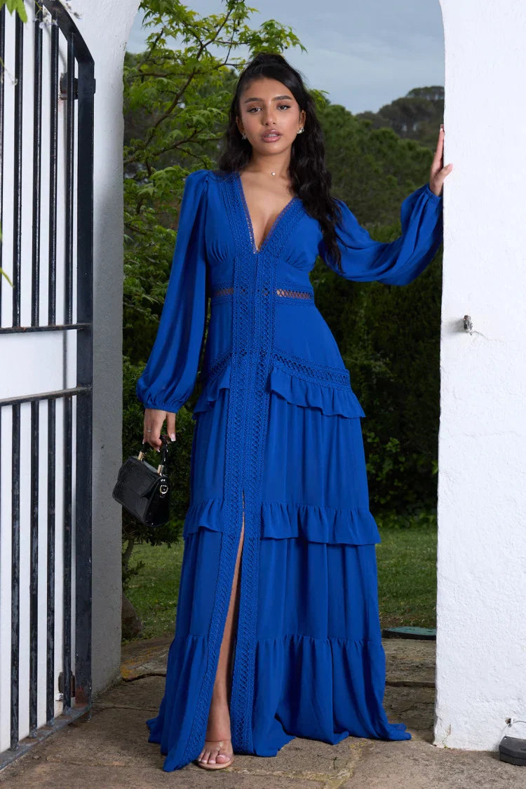 Levoire | Robe Maxi En Crochet Bleu