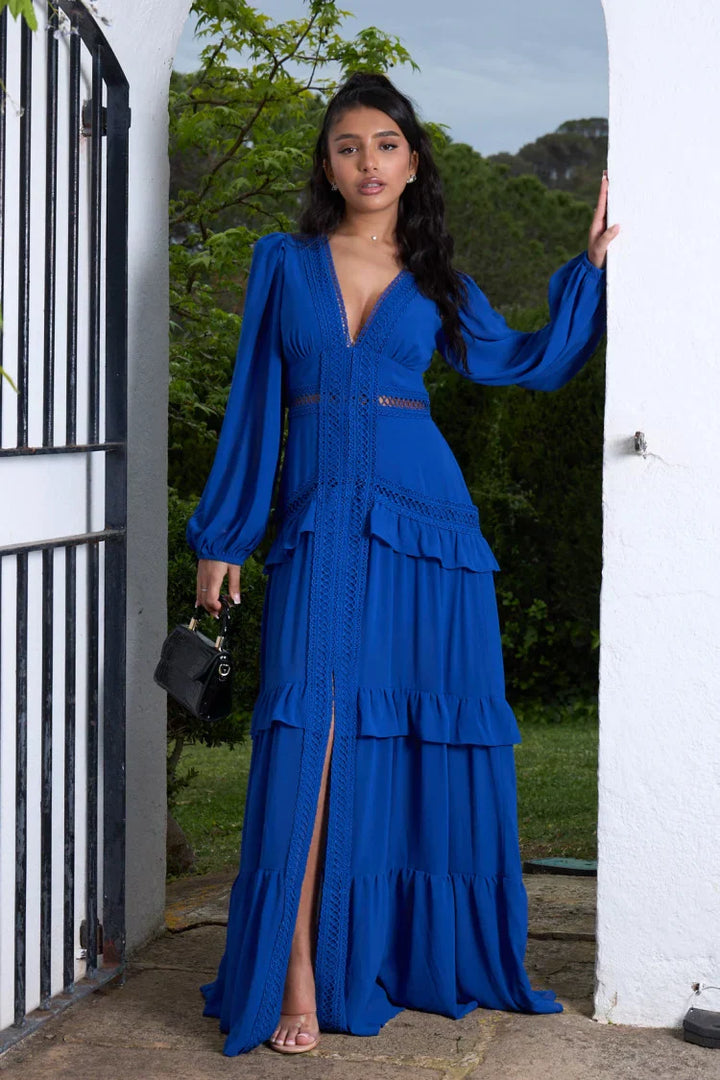 Levoire | Robe Maxi En Crochet Bleu