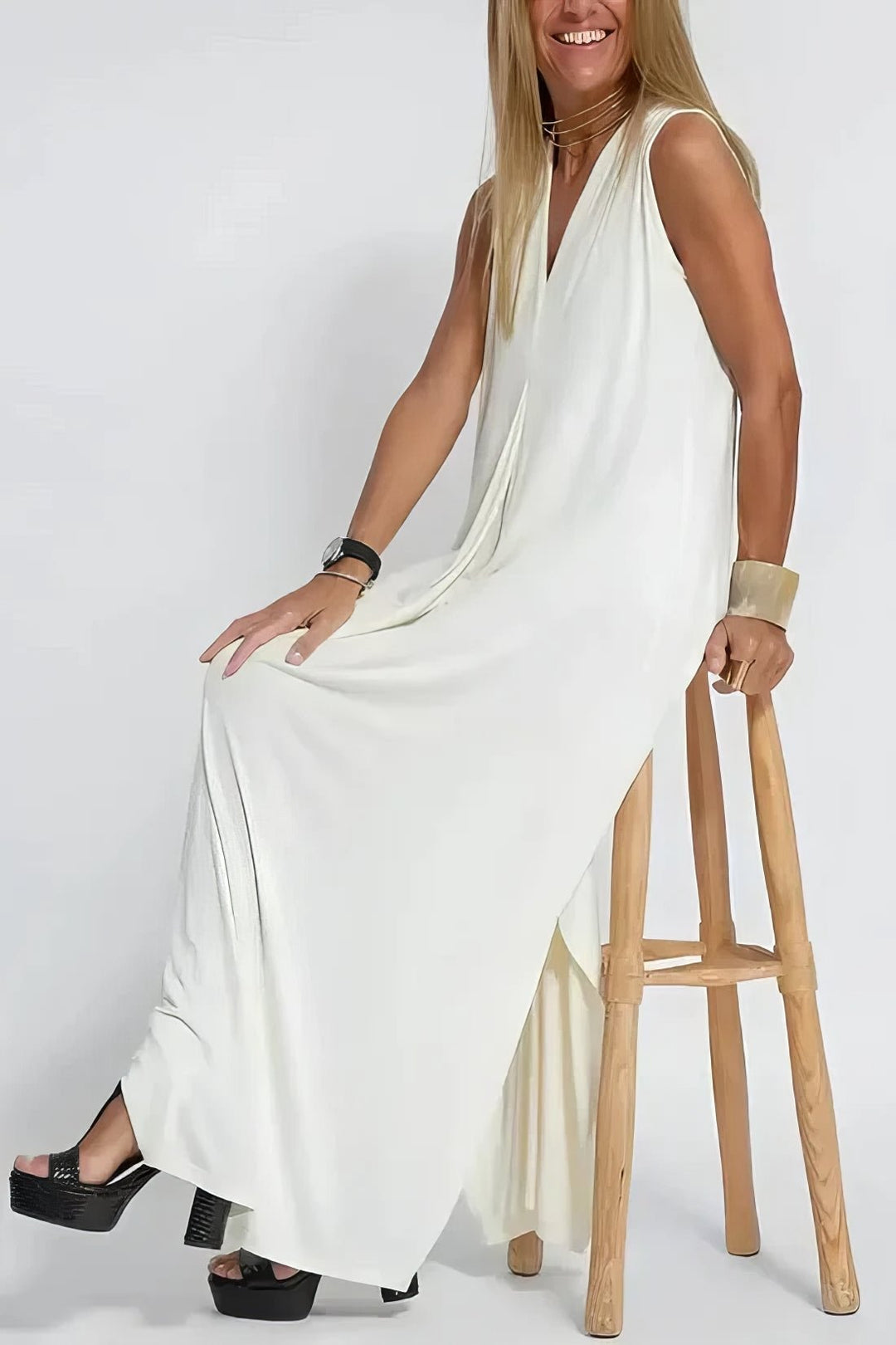 Levoire | Robe Sans Manches À Décolleté Long Avec Cardigan Assorti Style Élégant Décontracté