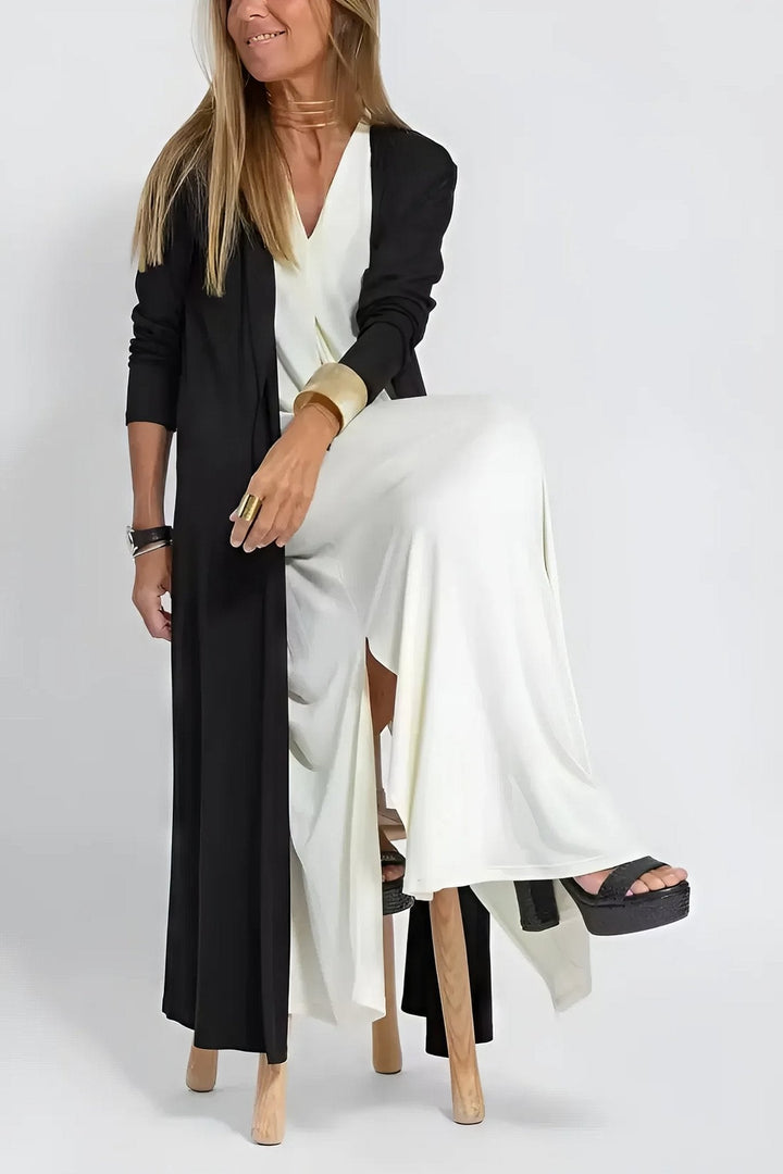 Levoire | Robe Sans Manches À Décolleté Long Avec Cardigan Assorti Style Élégant Décontracté