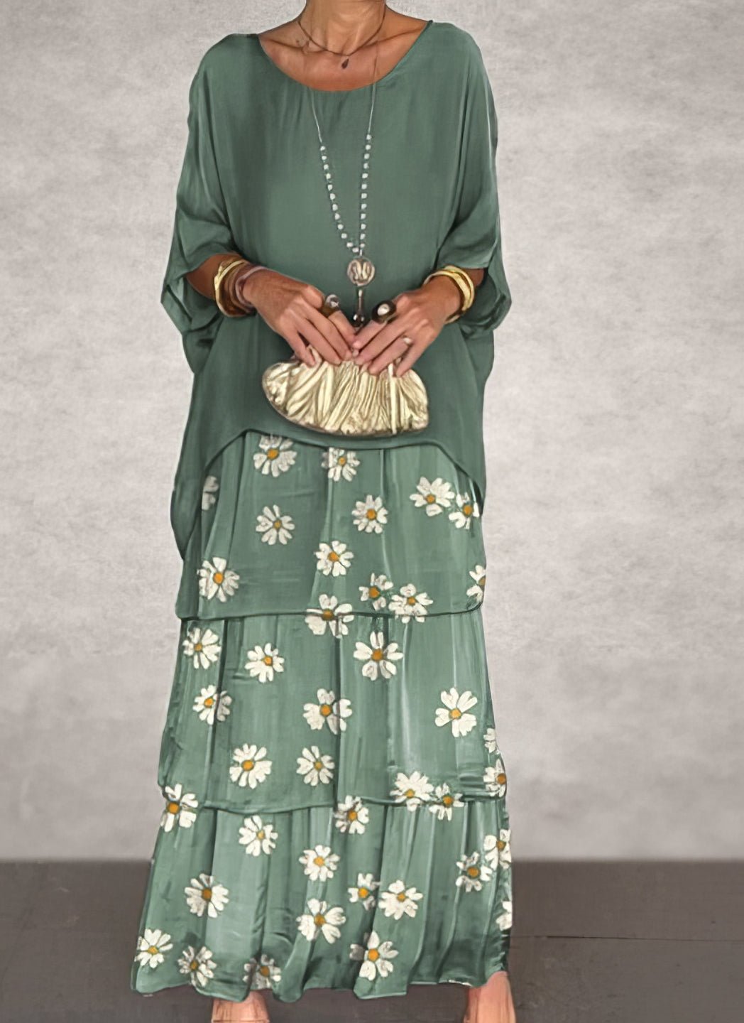Levoire | Robe Longue Droite À Manches Longues Pour Femmes Sauergrün avec Design