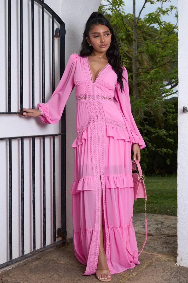 Levoire | Robe Maxi En Crochet Rosa