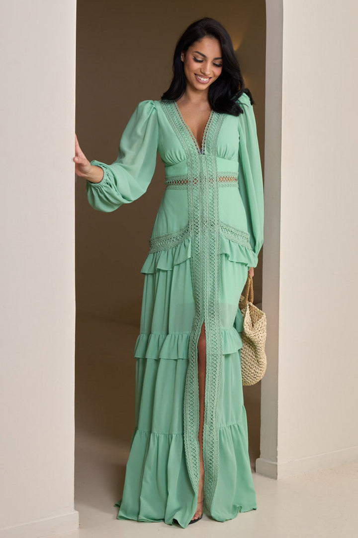 Levoire | Robe Maxi En Crochet Vert