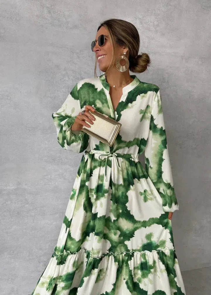 Levoire | Robe Maxi Femme Manches Longues Décolleté Élégant Et Flottant Design