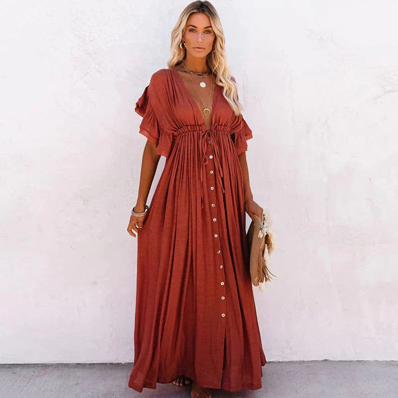 Levoire | Long Brown Button Dress For Women