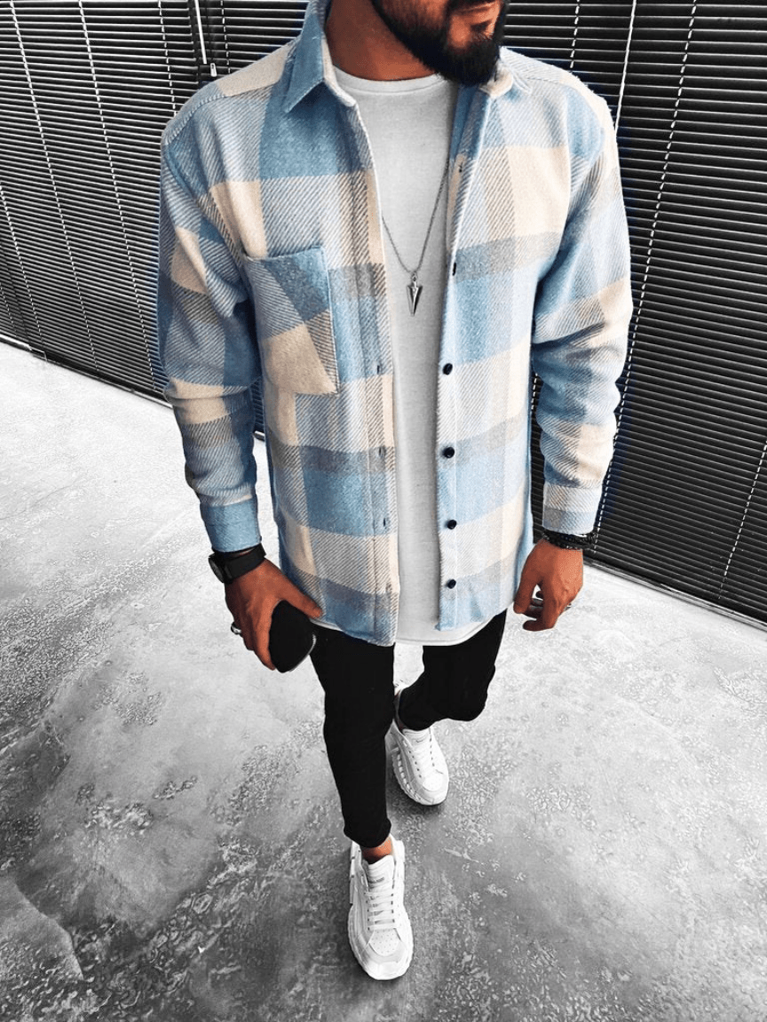Levoire | Veste pour Hommes Chemise Épaisse Chaude & Tendance Bleu
