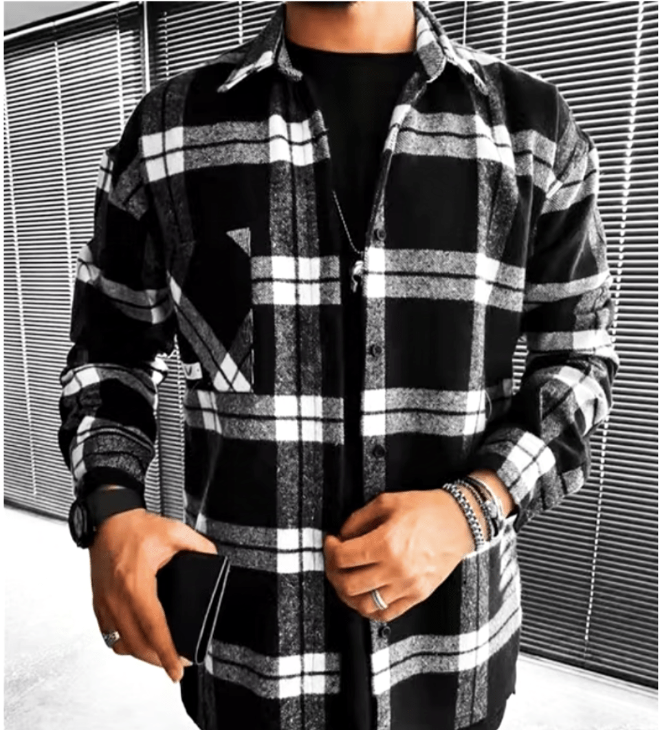 Levoire | Veste pour Hommes Chemise Épaisse Chaude & Tendance Noir Blanc