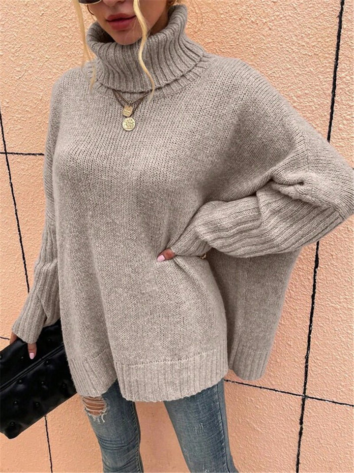 Levoire | Pull à col roulé pour femmes Pull raglan décontracté Tissu doux Khaki