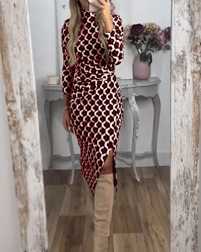 Levoire | Robe élégante pour dames avec motif écaille de poisson tendance et confortable Rot