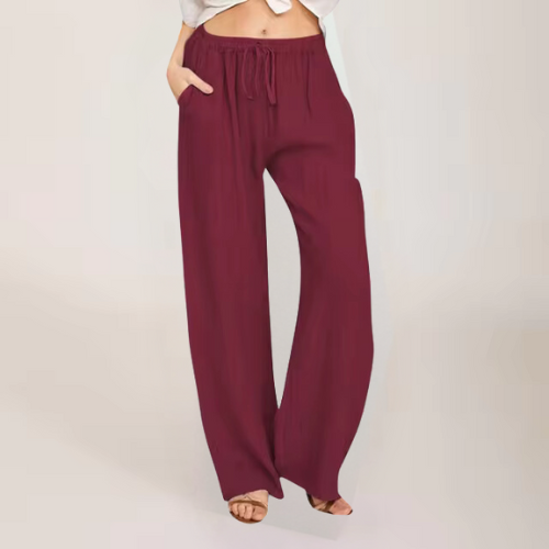 Levoire | Pantalon En Coton Et Lin Respirant Pour Femmes Vin Rouge