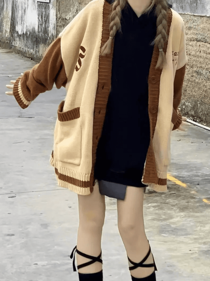 Levoire | Sweatshirt Femme Cardigan Brodé À Bloc De Couleurs Avec Épaules Baisées Tendance Et Confortable
