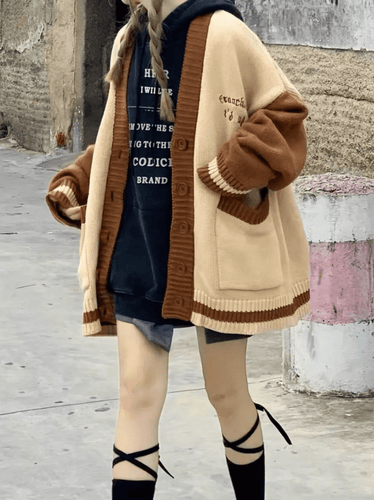 Levoire | Sweatshirt Femme Cardigan Brodé À Bloc De Couleurs Avec Épaules Baisées Tendance Et Confortable