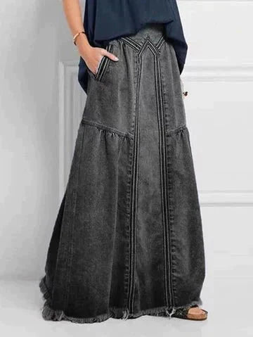 Levoire | Jupe En Denim Longue Avec Taille Élastique Gris