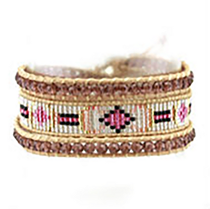 Levoire | ethnique Edyna en Cuir et Métal Rhodié et Perles de Miyuki - Livraison Offerte Rose