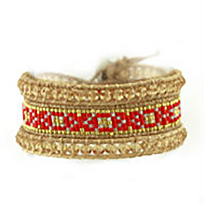 Levoire | ethnique Edyna en Cuir et Métal Rhodié et Perles de Miyuki - Livraison Offerte Rouge