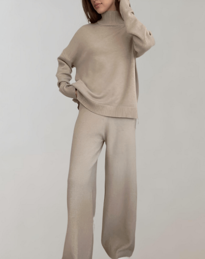 Levoire | Ensemble 2 Pièces Femme Pull Col Châle Pantalon Braun