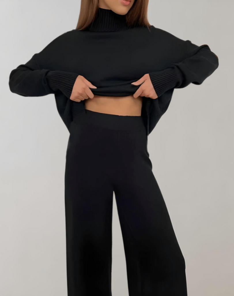 Levoire | Ensemble 2 Pièces Femme Pull Col Châle Pantalon Noir