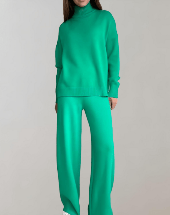 Levoire | Ensemble 2 Pièces Femme Pull Col Châle Pantalon Vert