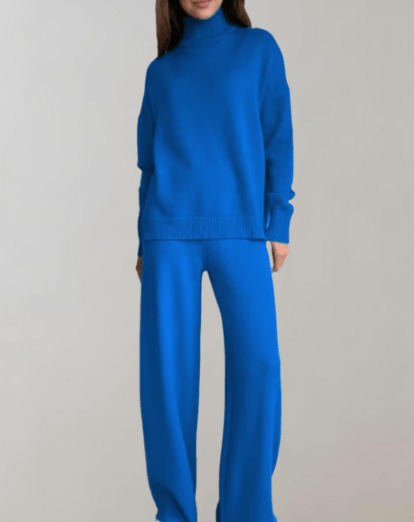 Levoire | Ensemble 2 Pièces Femme Pull Col Châle Pantalon Bleu