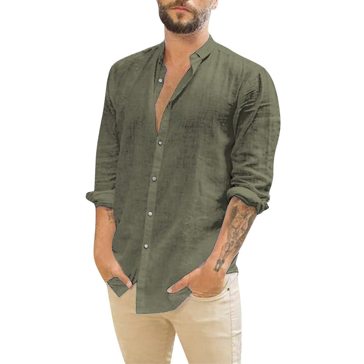Levoire | Chemise En Lin Sans Col Pour Hommes vert