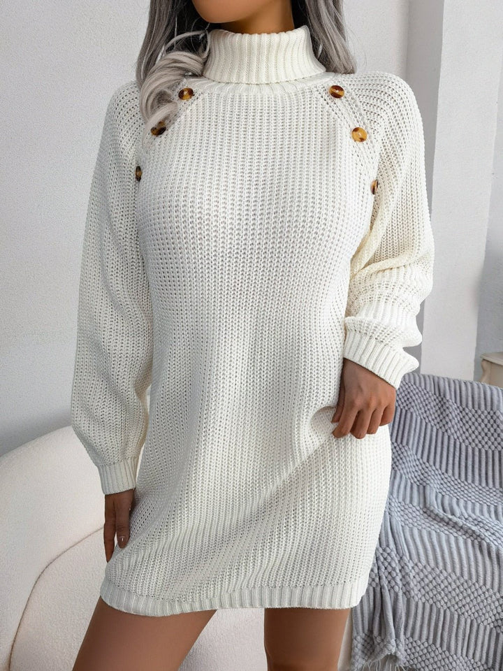 Levoire | Pull Roulant Long Confortable Avec Boutons Blanc