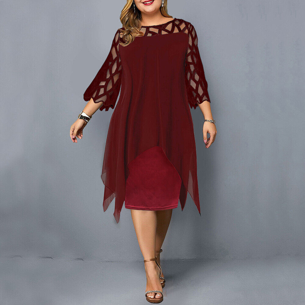 Levoire | Robe Midi Grande Taille Pour Femmes Bordeaux