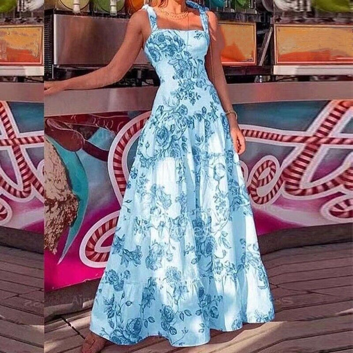 Levoire | Robe À Motifs Floraux Maxi Longueur Bleu