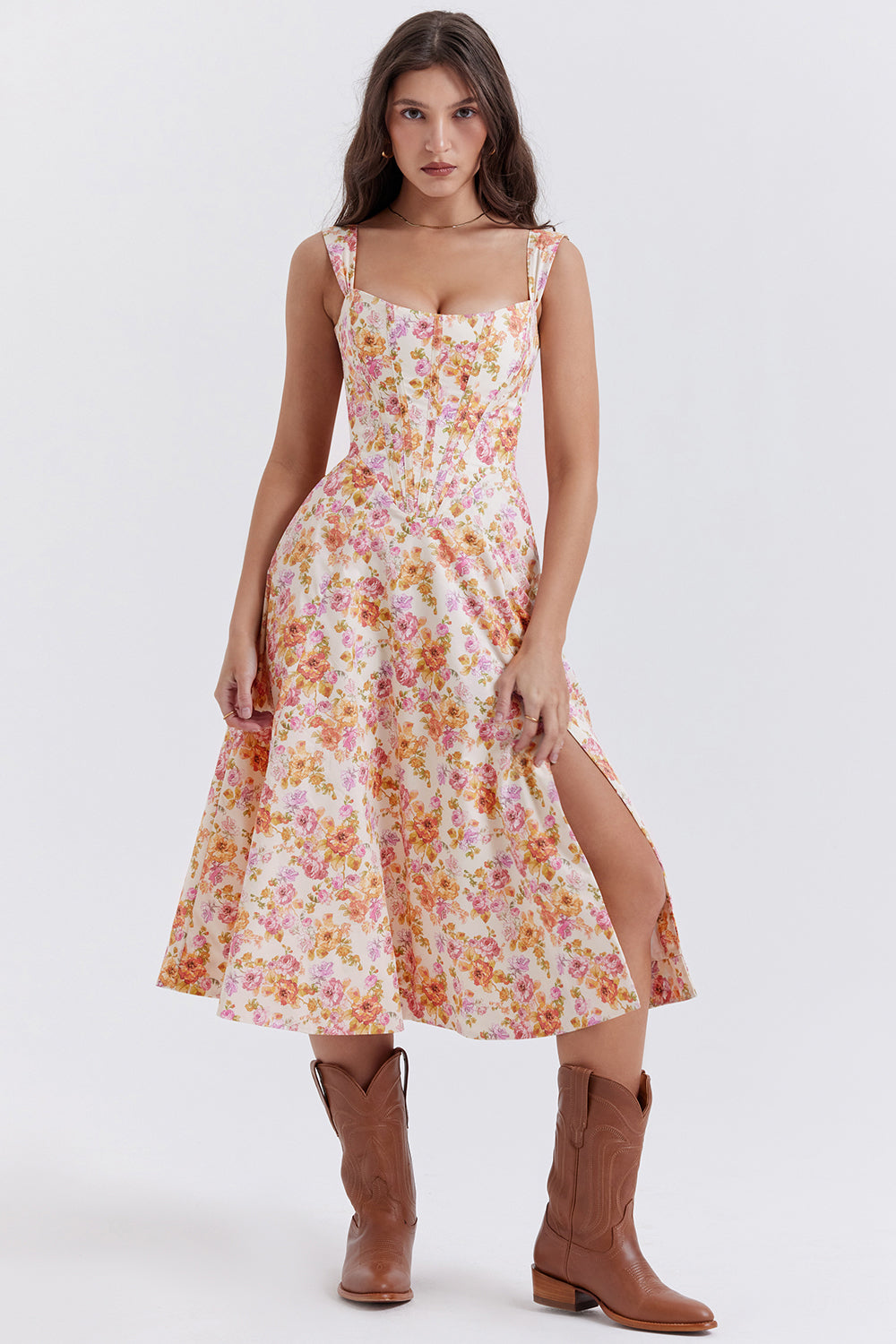 Levoire | Robe Midi À Fleurs Pour Femmes Rosa